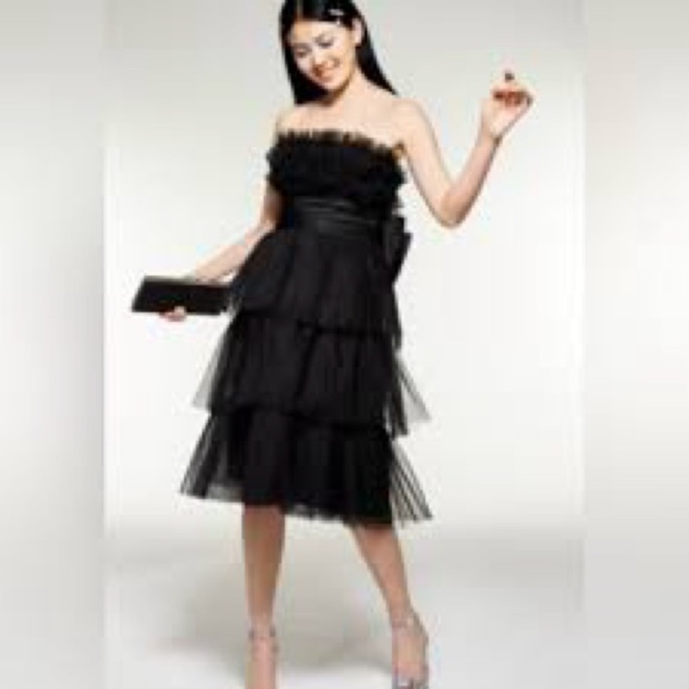 Betsey Johnson Black Strapless Tiered Tulle Cocktail Dress 651